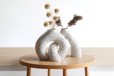 Jarrón con arco de nudo escultórico de piedra agrietada | Orgánico moderno impreso en 3D Foto 1 de 4