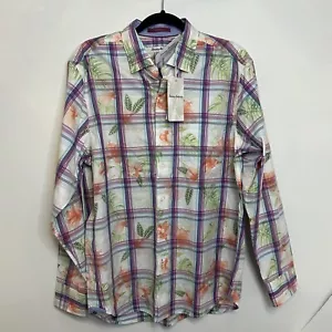 Tommy Bahama Women Medium Vedado plaid Tropical Floral Button Up Long Sleeve NEW - Picture 1 of 11