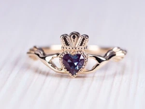 Claddagh Alexandrit Ring 14K massiv Gold - Bild 1 von 7