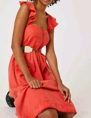 Vestido Anthro Pilcro Flutter Denim Manga Mujer Midi Algodón Rojo Talla 1X A000104 Foto 1 de 4