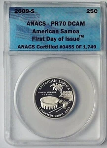 2009-S Washington Quarter American Samoa ANACS PR70DCAM First Day of Issue Coin - Picture 1 of 4