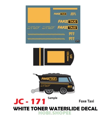 JC-9171 White Toner Waterslide Decals FAKE TAXI For Custom 1:64 Hot Wheels - Image 1 of 4