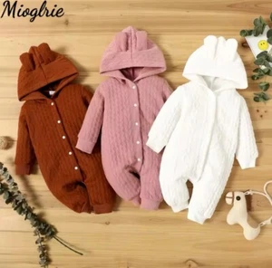 Newborn Baby Romper Hooded Winter Warm Jumpsuit Boys Girls Long Sleeve Outfit - Picture 1 of 10
