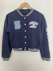 Disney Kid Boy Girl Cute Stitch Chillin Snap Button Varsity Jacket Navy 11/12 Yr - Picture 1 of 9