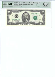 2003 $2 FRN FR1937-I* PMG 65 EPQ, Minneapolis * Note S/N I01240735*!!! - Picture 1 of 2