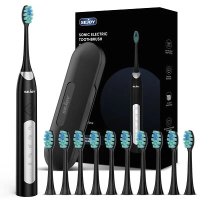 SEJOY Sonic Elektrische Zahnbürste 10Bürstenköpfe 5Mode mitReisekoffer Aufladung