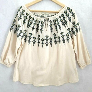 Bob Timberlake Top Womens Small Cream Tunic Embroidered 3/4 Sleeves Boat Neck S - Picture 1 of 12