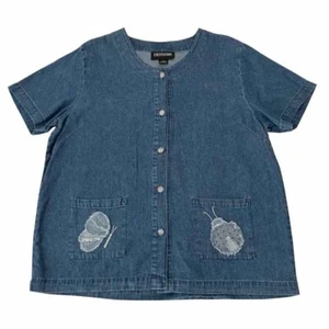 Damen Excitation XL Denim Top Knopfleiste bestickt Schmetterlinge - Bild 1 von 5