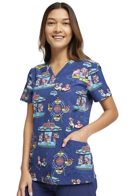 Carnival Critters Cherokee Scrubs V Neck Top CK671 CVCT - Image 1 of 4