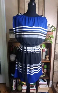 Valerie Bertinelli Women's 6 Striped Short Sleeve Dress With Tie Belt Multicolor - Picture 1 of 9