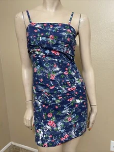 Women’s Blue Floral Linen Casual Summer Open Pleat Zipper Size S Dress Sundress - Picture 1 of 12