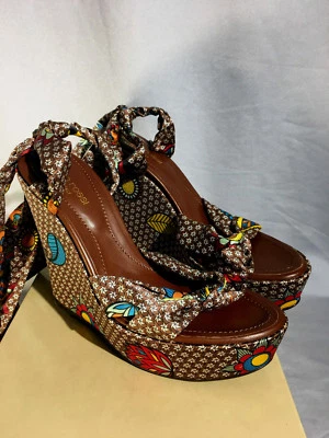 Sergio Rossi Telas Plataforma Cuñas Santa África Marrón EU 37 US 7 Foto 1 de 4