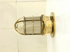 Antigua luz de jaula de mampara marina de latón | Techo de barco náutico rescatado - Imagen 1 de 7