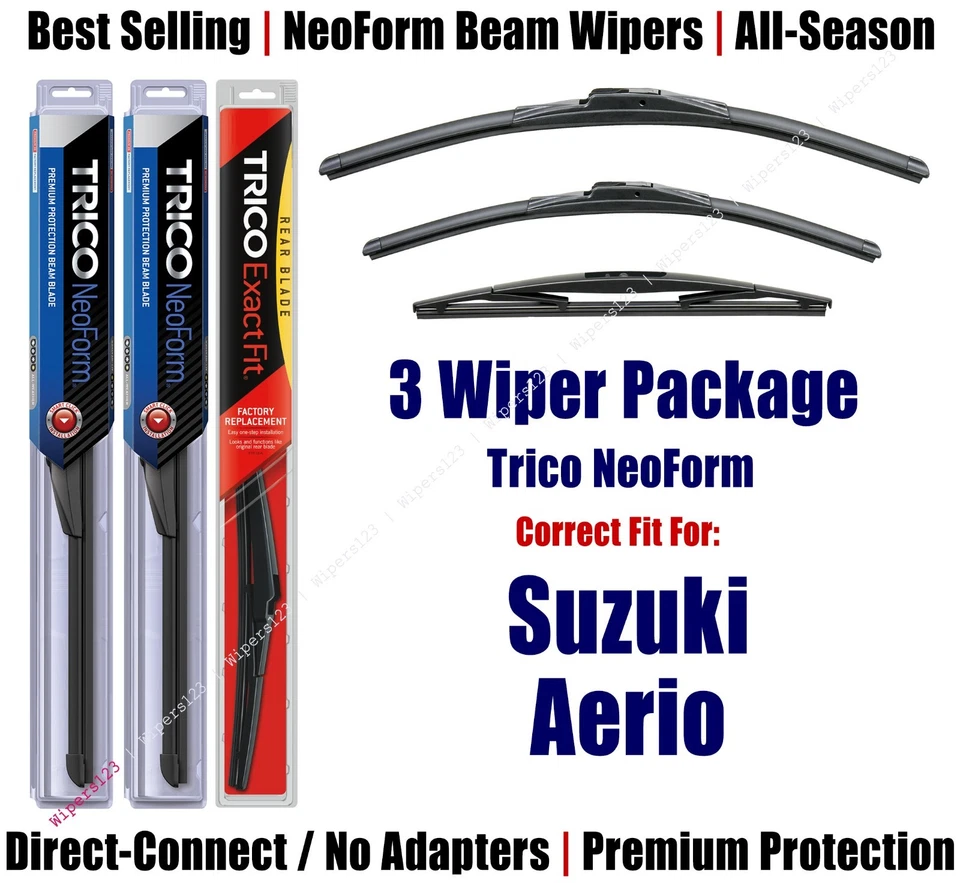 Paquete de 3 limpiaparabrisas delanteros y traseros NeoForm - aptos para Suzuki Aerio 2004-2007 - 16220/180/12B Foto 1 de 1