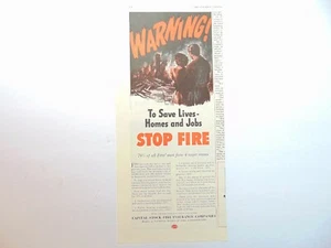 1946 KAPITALBESTAND FEUERVERSICHERUNGEN - FEUER STOPPEN! vintage kunstdruck anzeige - Bild 1 von 1