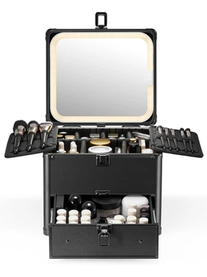 Caja de Maquillaje con Cajón y Espejo Iluminado Desmontable, Tren de Viaje Impermeable  Foto 1 de 4