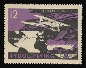 TYDOL FLYING "A" POSTER STAMPS OF 1940 - #12, THE SPIRIT OF ST. LOUIS - 1927 - Picture 1 of 2