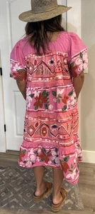 Vintage  Ramona Rull Cotton Dress Size L\XL Hawaii Pink Floral-batik-boho-hippy - Picture 1 of 10