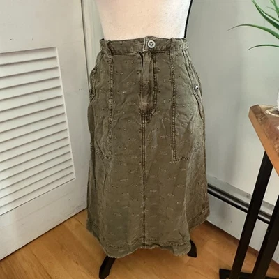 Женская юбка ANTHROPOLOGIE 8 зеленая Aubrey Midi холщовая универсальная повседневная богемный шик - Изображение 1 из 4