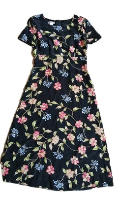 复古 Talbots 女式 6 码长裙多色花卉 100% 真丝 — 第 1/4 张图片