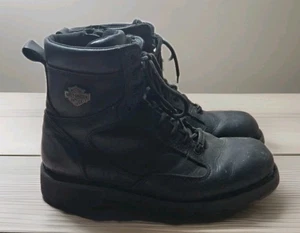 Harley Davidson Black Leather Zipper Motorcycle Boots Sz 10.5 - Picture 1 of 7