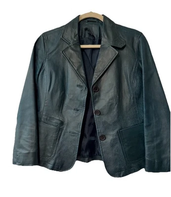 Chaqueta Blazer Chadwicks Mujer Talla 4P 100% Cuero Genuino De Colección Años 90 Azul Rústico Foto 1 de 4