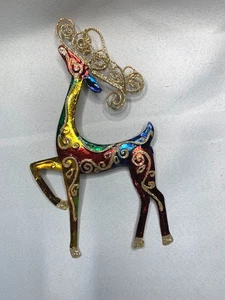 Pier1 Christmas Ornaments Metal Enamel Glitter Reindeer Ornament 7" - Picture 1 of 4