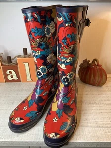 Damen-Gummi-Regenstiefel Größe 9 Blumenmuster zum Überziehen halbhoch - Bild 1 von 12
