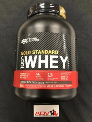 Optimum Nutrition 黄金标准乳清蛋白粉,双富巧克力,5 磅 — 第 1/4 张图片