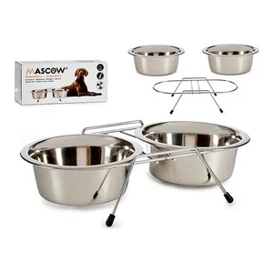 Comedero para Mascotas Doble 24,5 x 11 x 52,5 cm Plateado Acero Inoxidable 2, - Imagen 1 de 1