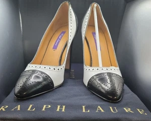 NUEVO EN CAJA Ralph Lauren Ainsley Zapatos para Mujer Blanco y Negro Tacones 6.5 EU37 - Imagen 1 de 5