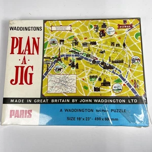 Sealed Map Of Paris Jigsaw Puzzle, Midcentury Waddington’ S Sealed Plan-a-Jig - Picture 1 of 8
