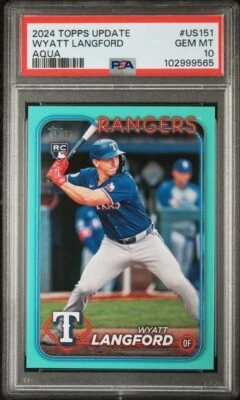 💎2024 Topps Update Fanatics Aqua ~900 #US151 Wyatt Langford RC PSA 10💎 - Image 1 of 2