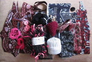 Inspiration Creative African cotton fabric Bundle,Handdyed Batik,Wool,buttons - Picture 1 of 10