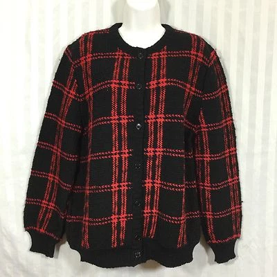 Pendleton Sz M Plaid Black Red Wool Cardigan Jacket - Image 1 of 4