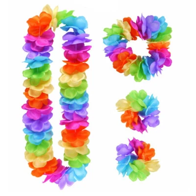 Pride Party Lei Set - Rainbow Lei Hula Headband Bracelets Gay Pride Neon Luau - Image 1 of 4
