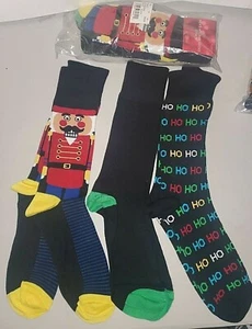 3 Paar NEU Etikett Herren 7-12 Urlaub Weihnachten Socken Nussknacker Ho Ho schwarz grün - Bild 1 von 2