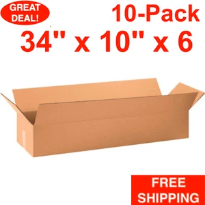 10-Pack 34" x 10" x 6" Long Cardboard Corrugate Shipping Boxes Moving Box Bundle - Picture 1 of 24