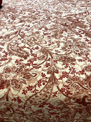 SUR LA TABLE 100% Red Linen Paisley Jacobean Floral Tablecloth Cover 94" x 71" - Image 1 of 4