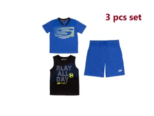 New Skechers Kids' 3-piece Blue & Black Active Set - Picture 1 of 5