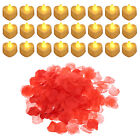 Heart Shaped LED Candles Yellow Light with Artificial Red Rose Petal, 24 Pcs