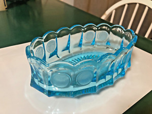 Fenton clear blue coin glass stamped candy dish very nice piece estate finds
