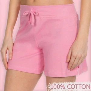 Ladies Cotton Shorts Size S-XXL Womens Jersey Hot Pants Pink Lounge Plain Soft - Picture 1 of 3