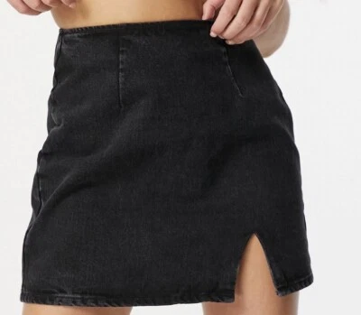 ASOS Design Hourglass denim side slit mini skirt in black sz 14 - Image 1 of 4
