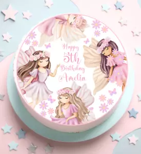 Fairy Cake Topper Icing Circle Image Girls Birthday - Picture 1 of 5
