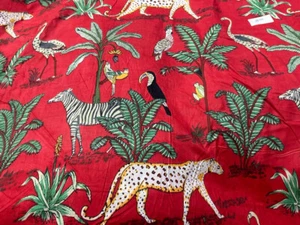 Indian Red Tiger Printed Dressmaking Cotton Fabric Hand Block Print By The Yard - Picture 1 of 13