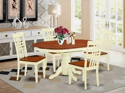 5pc Dining Set, Kenley 42x60 oval pedestal table + 4 chairs buttermilk & cherry - Image 1 of 4