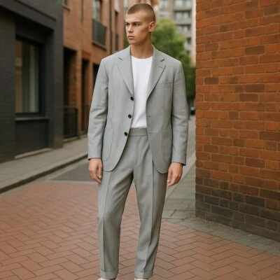 SUITSUPPLY Havana Patch Men's Suit UK34R Grey Wool Silk Slim 2-Piece - Image 1 of 4