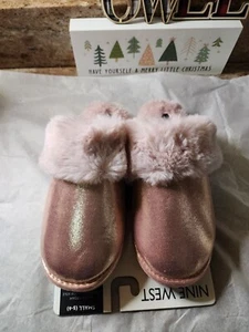 Faux Fur Slippers. 9 West Slippers Fuzzy Slipper, 2 colors Pink & Silver - Picture 1 of 14