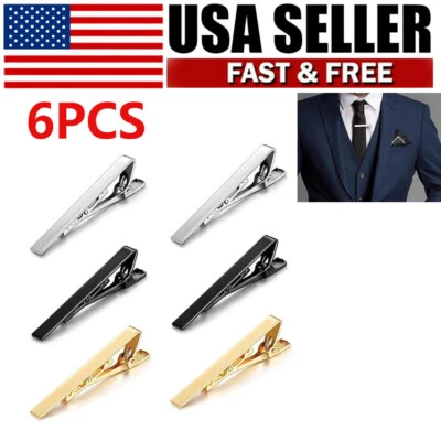 6Pcs Tie Clips for Wedding Party Gift Men Elegant Metal Necktie Bar Pinch Clasp - Image 1 of 4